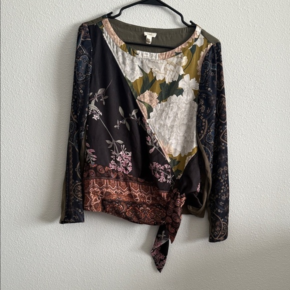 Tiny Tops - Tiny XS Patchwork Floral Paisley Tie-Front Blouse Boho Top